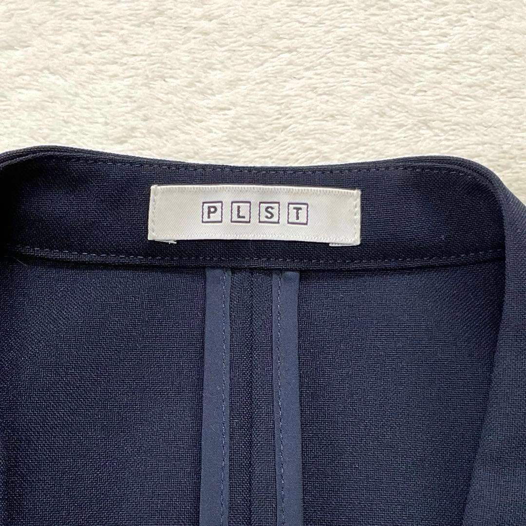 【美品】プラステ ノーカラー セットアップ パンツ スーツ ネイビー Ｌ