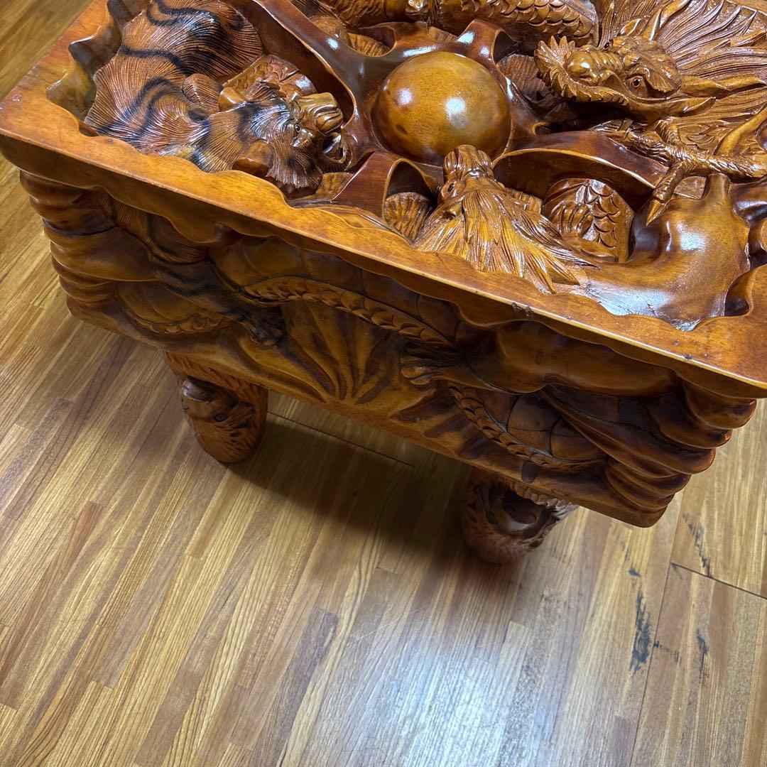 中国美術 木彫 彫刻 天然木 テーブル 美術品