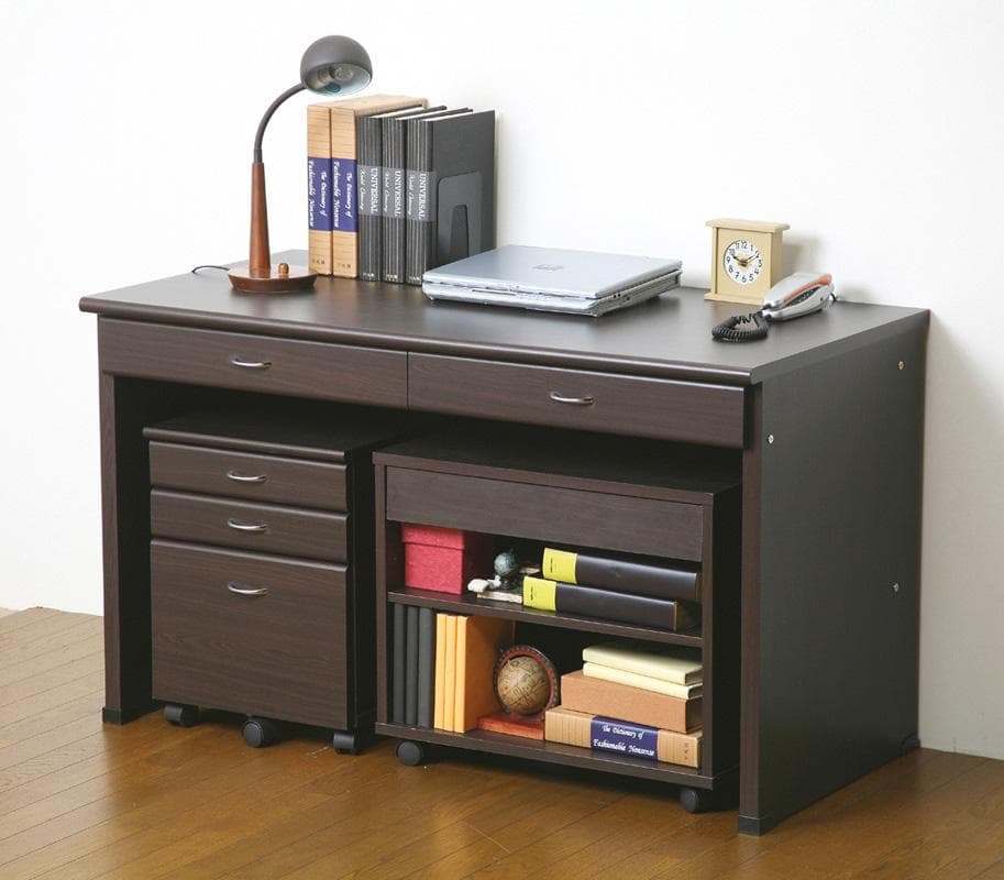 システムデスク/デスク チェスト ラック 3点セット W120 ブラウン