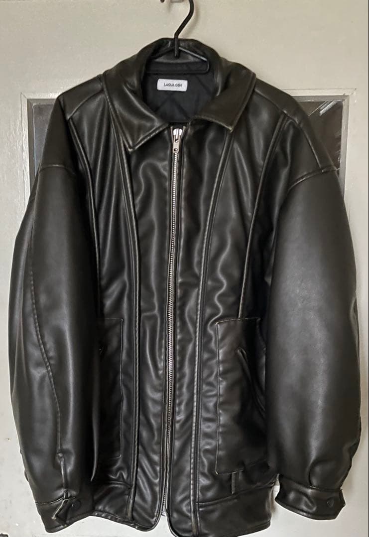 LAGUA GEM フェイクレザーヴィンテージジャケット　ブラック