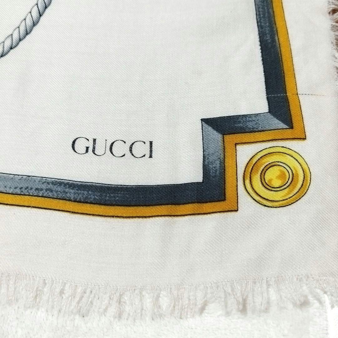 【希少品】GUCCI オールドグッチ　馬具柄　大判スカーフ　ウール　シルク