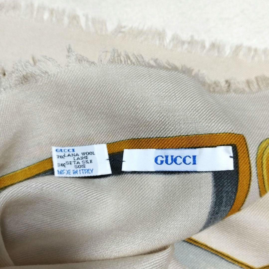 【希少品】GUCCI オールドグッチ　馬具柄　大判スカーフ　ウール　シルク