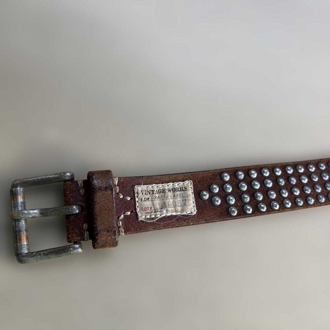 vintage works スタッズ レザーベルト 4連