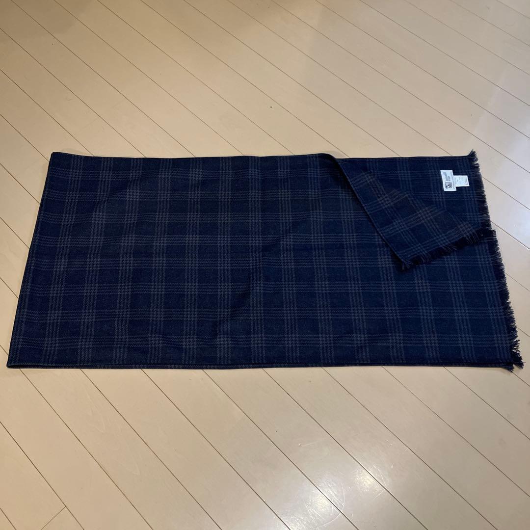 Johnstons of Elgin カシミヤマフラー ネイビー チェック柄
