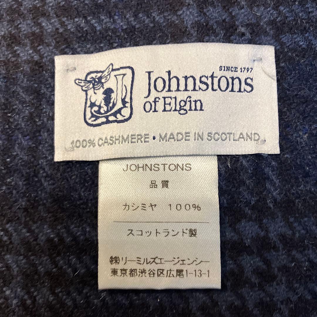 Johnstons of Elgin カシミヤマフラー ネイビー チェック柄