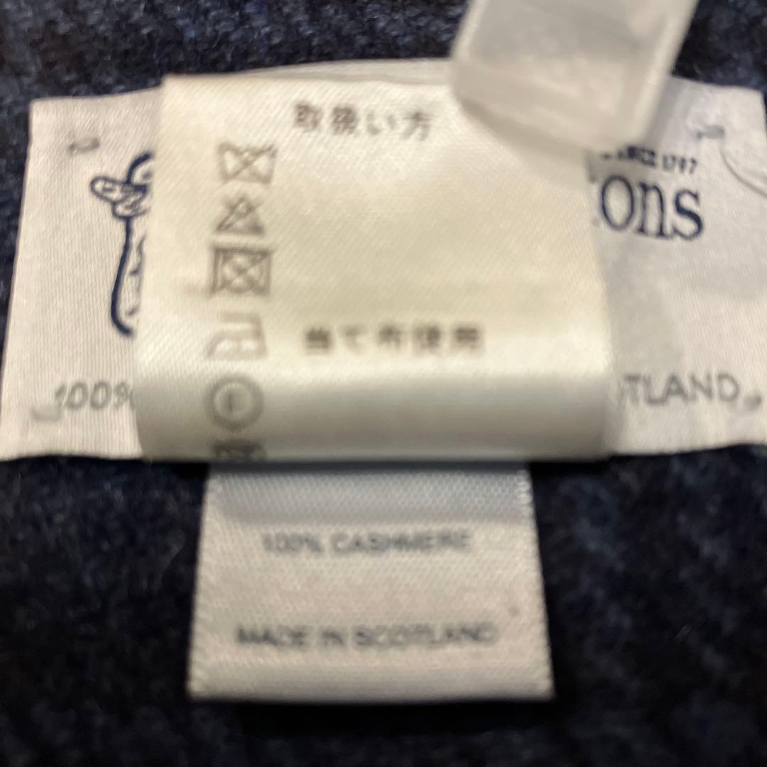 Johnstons of Elgin カシミヤマフラー ネイビー チェック柄