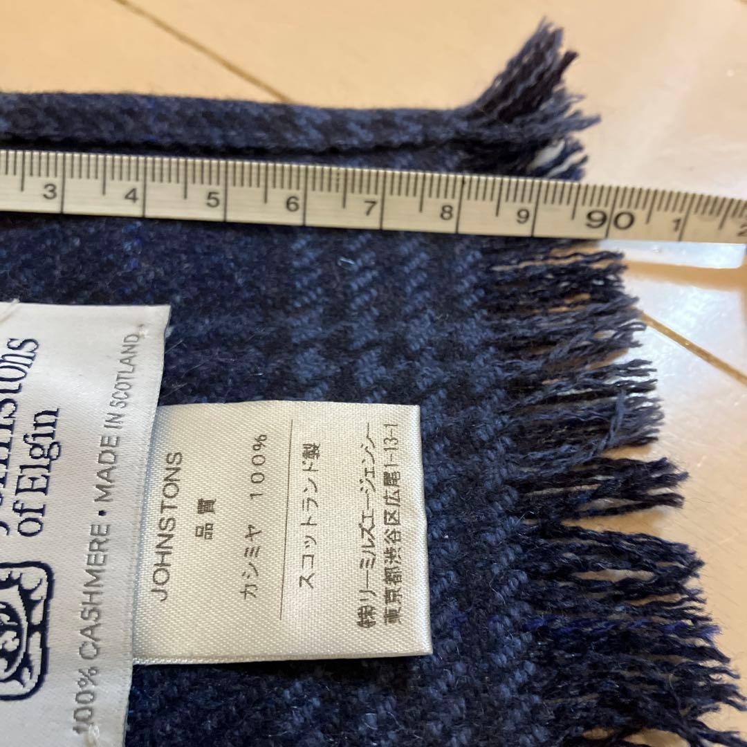 Johnstons of Elgin カシミヤマフラー ネイビー チェック柄