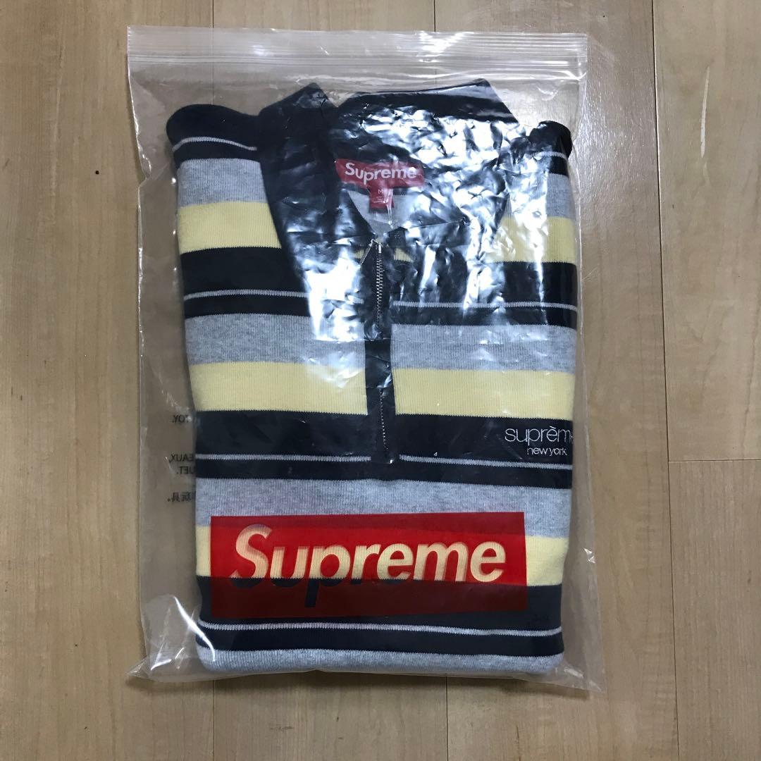 Supreme Stripe Zip L/S Polo サイズM ネイビー