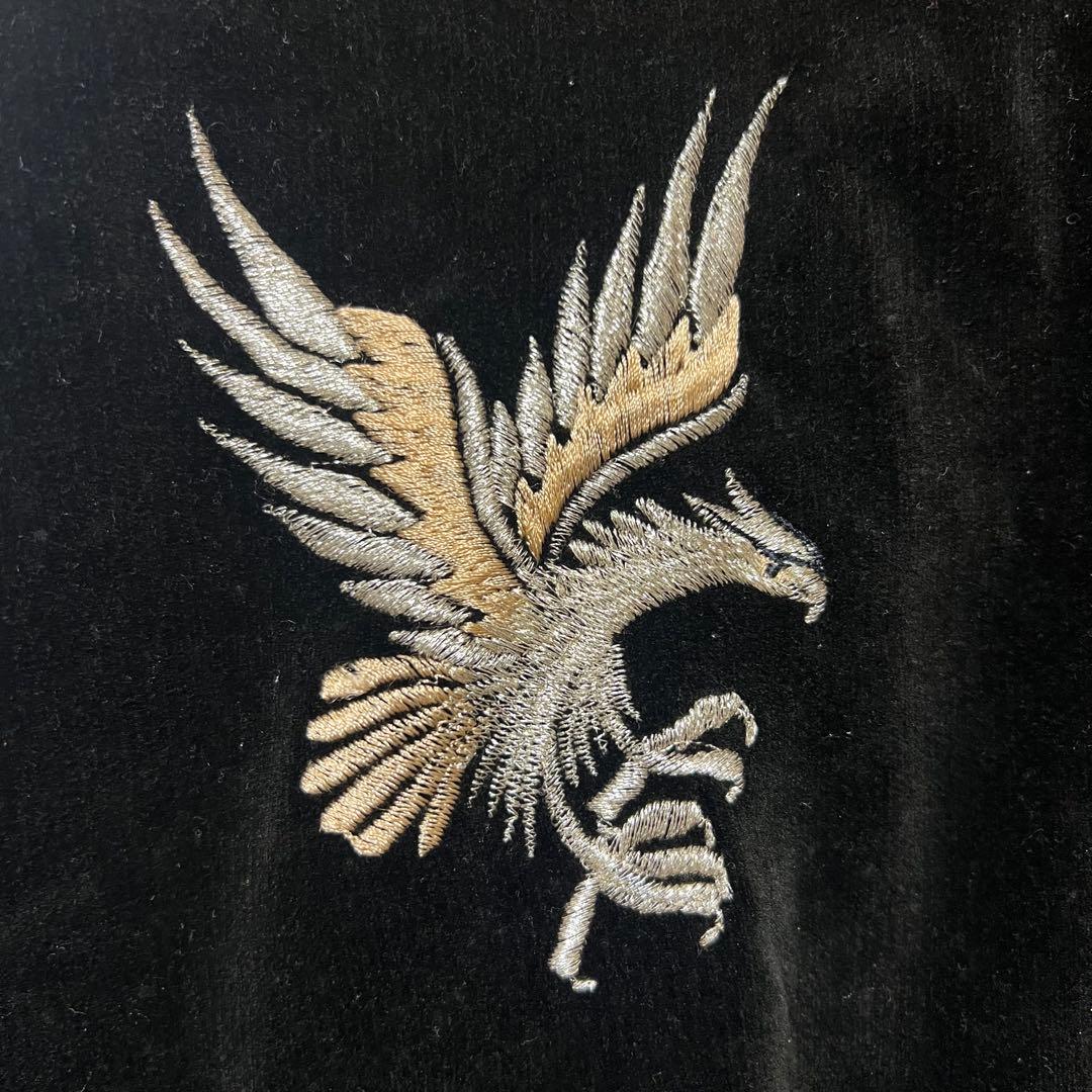 ヴィンテージ　ヤマコ　日本製 黒 スカジャン 鷹刺繍　龍刺繍　ベロア　和柄　Ｆ