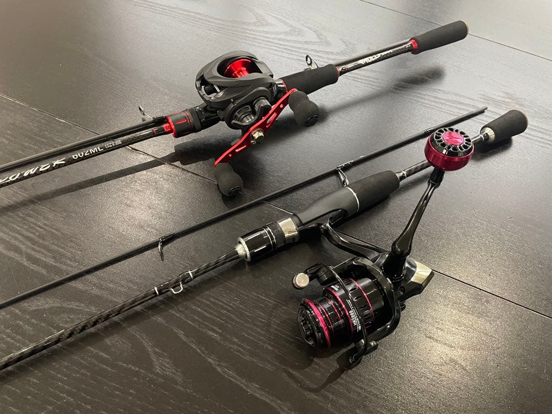 バス釣り2セット・ベイトロッド&リール(左巻)スピニングロッド&リール・ライン付