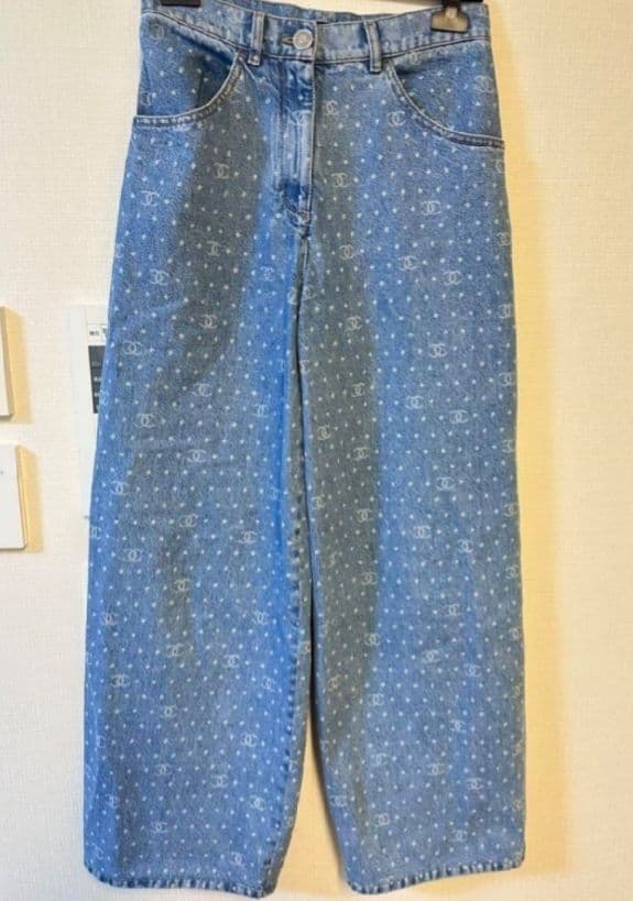 入手困難　美品　CHANEL ドット柄 ワイドレッグ デニム