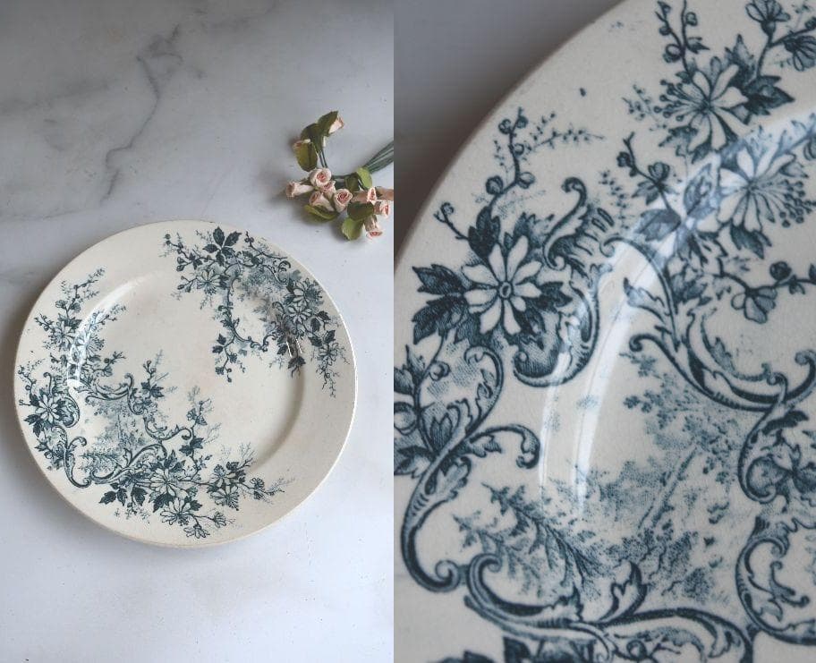 美品ショワジー・ル・ロワ　ブルーのポンパドール　デセール皿　POMPADOUR