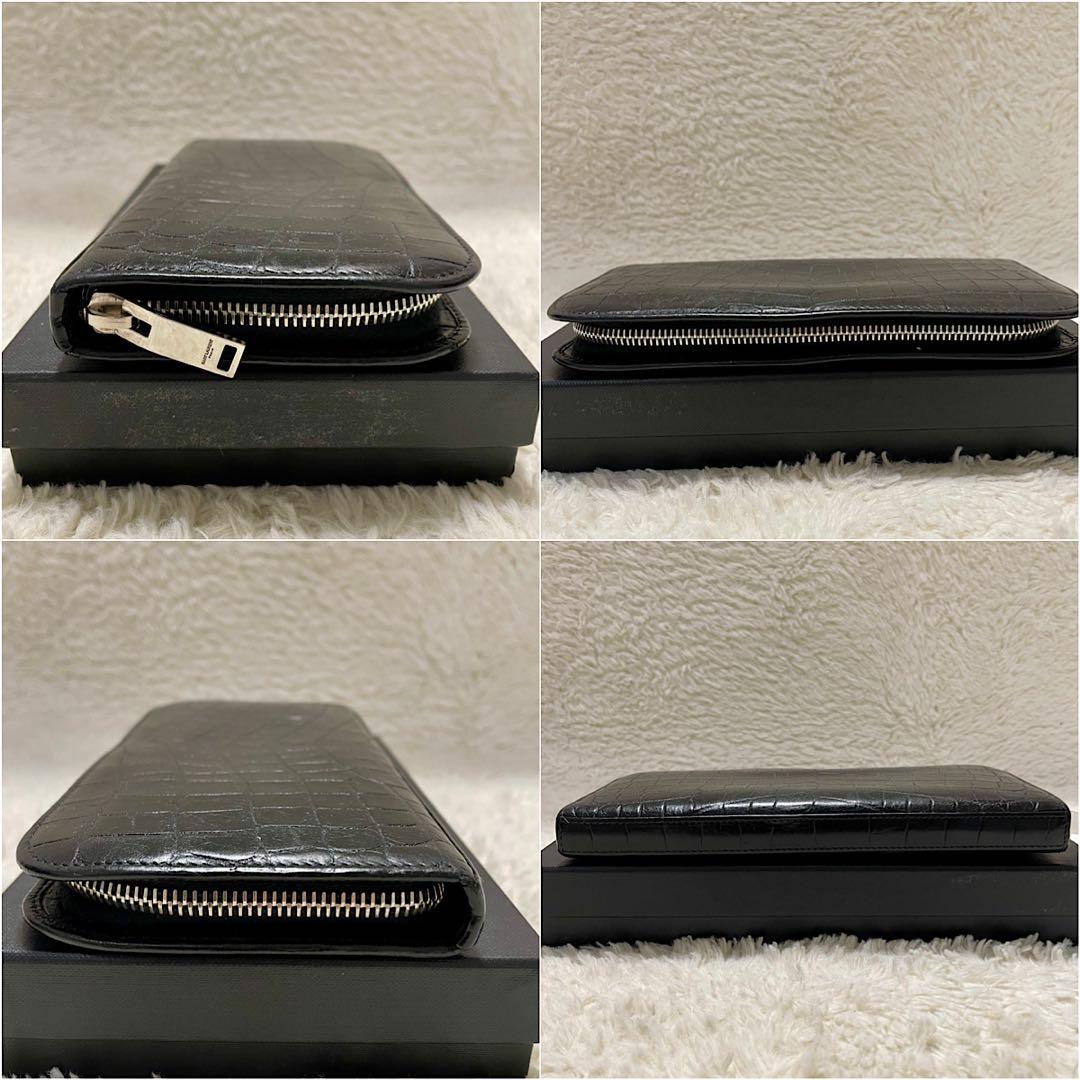 箱付美品 付属品完備 サンローランパリ クロコ型押し ラウンドファスナー 長財布