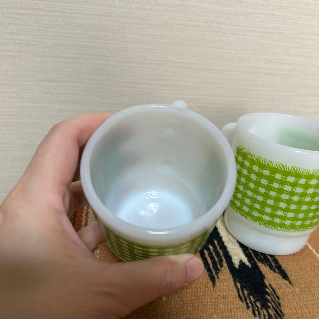 ファイヤーキング　緑のチェックマグカップ 2個セット　ミッドセンチュリー