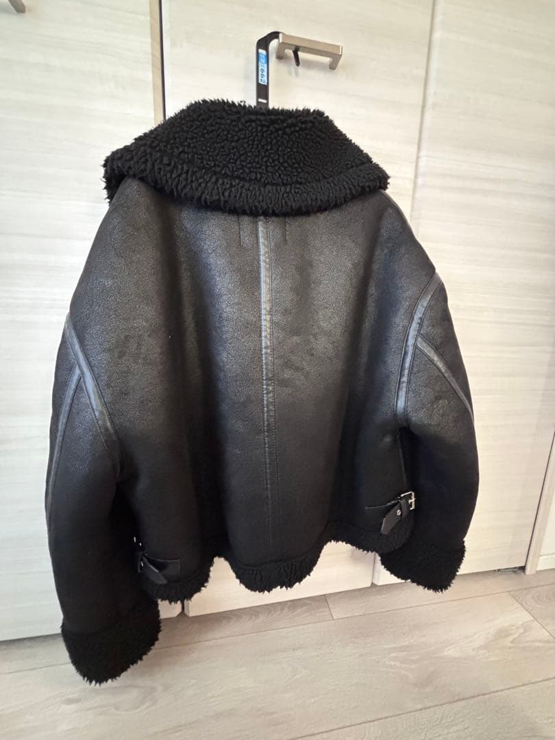 【美品】ZARA ブラック レザー ボアジャケット