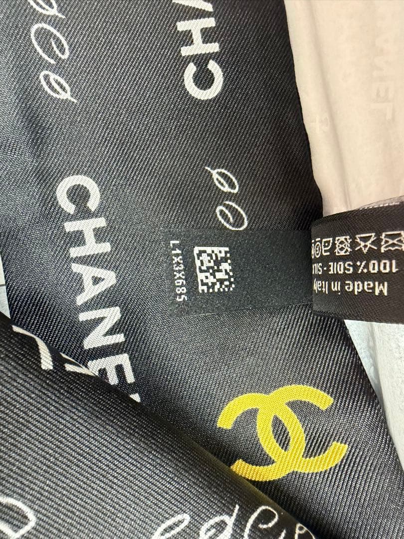 【美品】CHANEL シルク ツイルスカーフ 黒