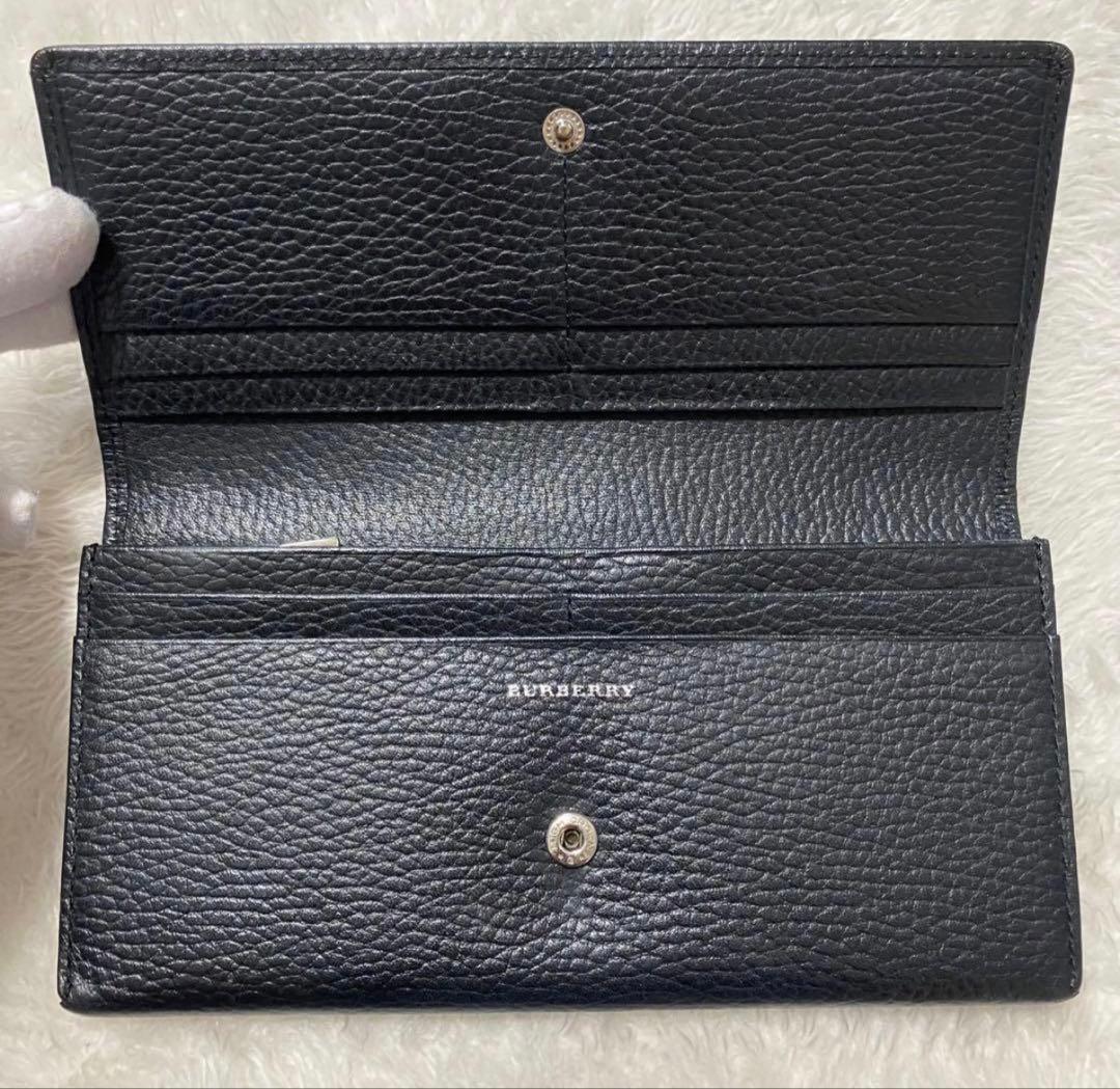 極 美品 BURBERRY バーバリー 長財布 ブラック ロゴ 本革 折り財布