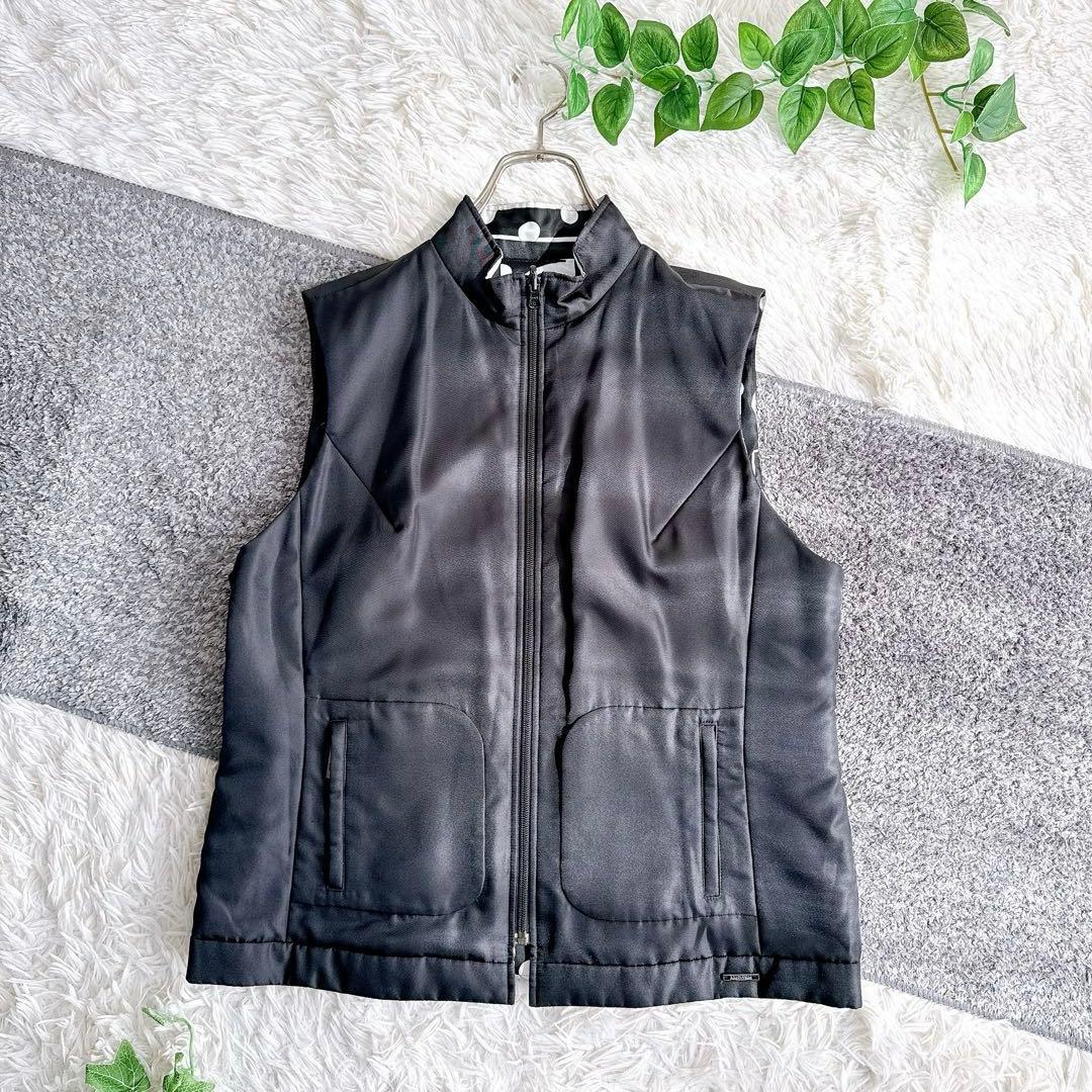 レオナール　リバーシブル　中綿ベスト　花柄　大きいサイズ　42 黒