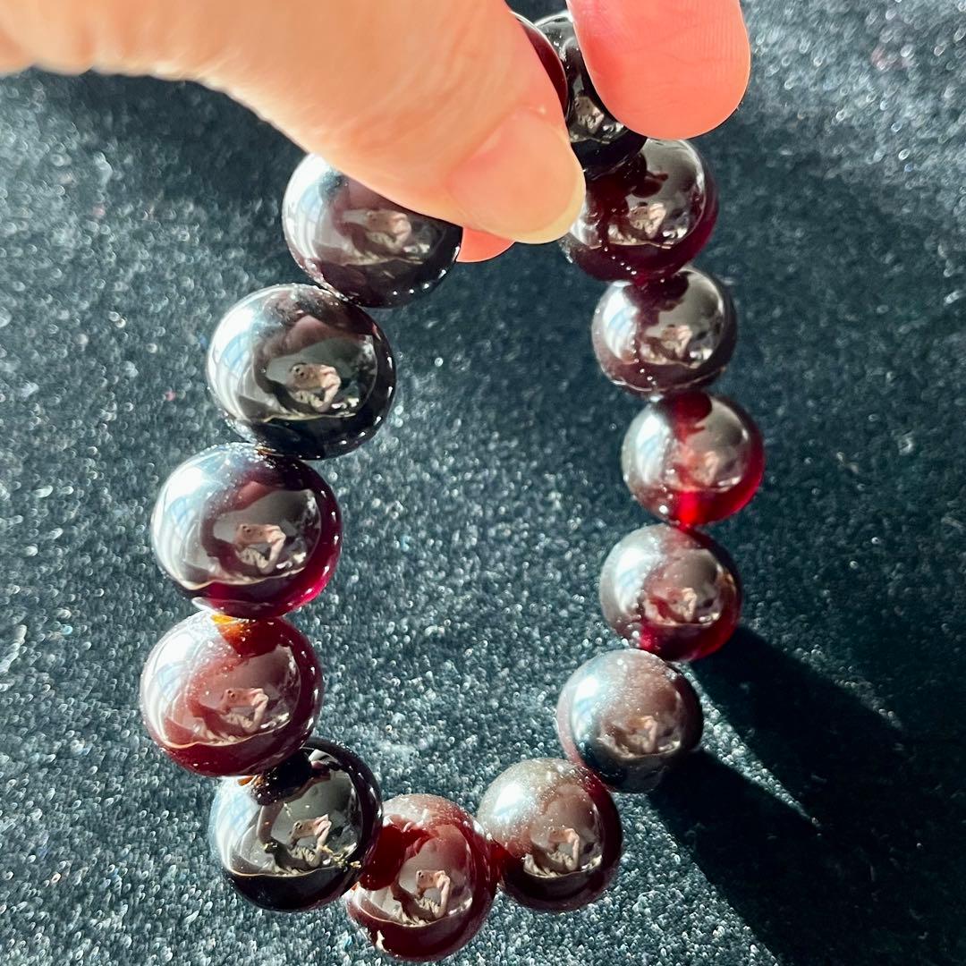 高品質 琥珀 スマトラ チェリーレッド ブルー アンバー ブレスレット 化石