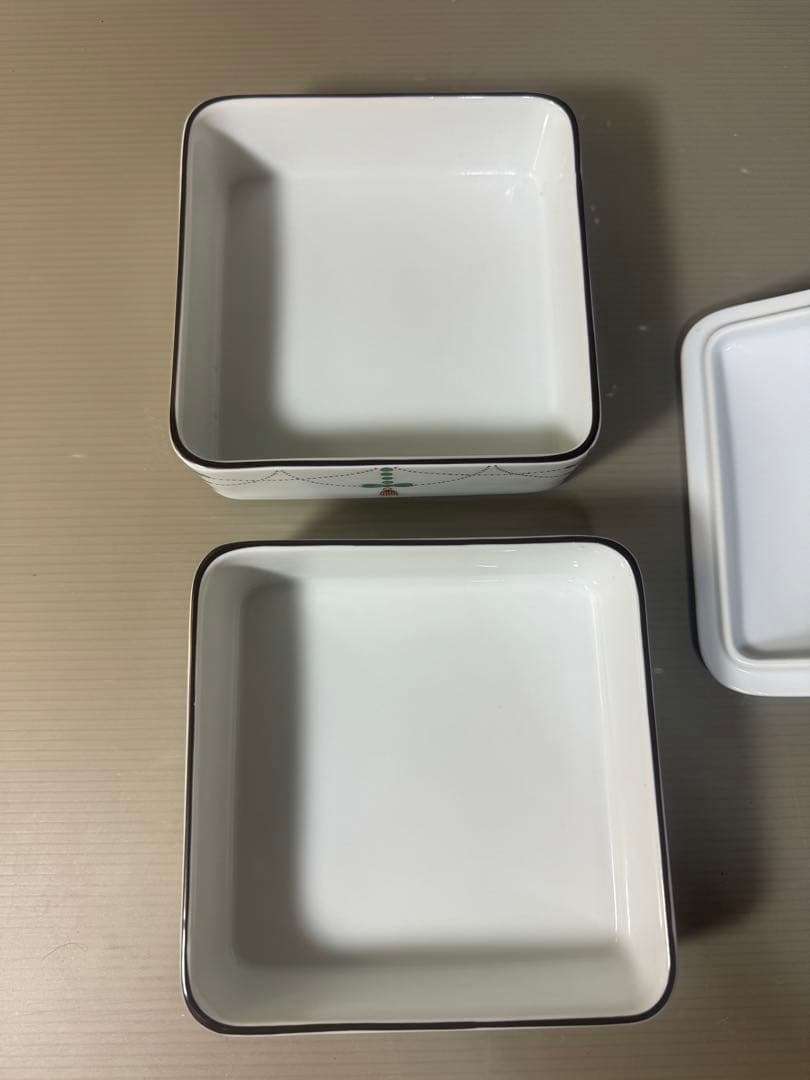2513 希少　有田焼 其泉窯 角二段重 錦日輪赤玉瓔珞文　未使用