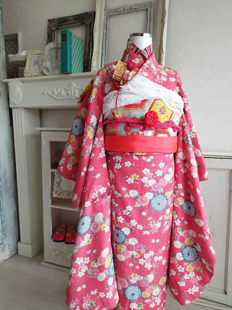 専用です☆アンティークくすみピンクの着物と白の袋帯