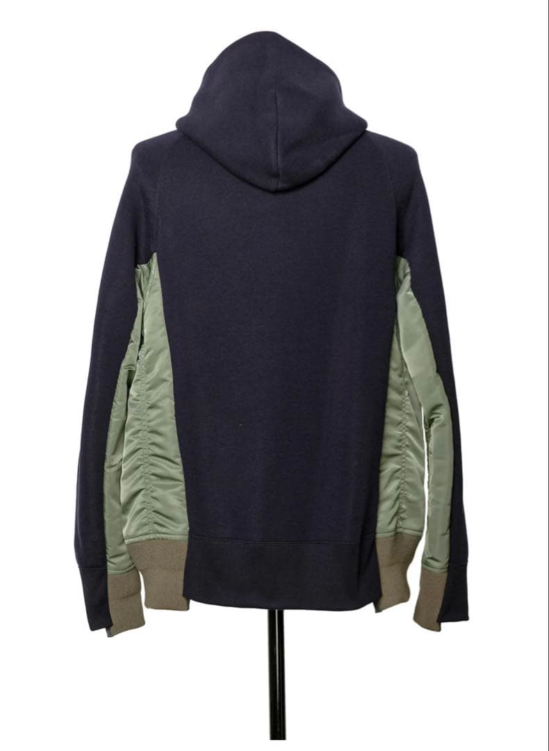 中古美品 sacai 切り替えパーカー ネイビー×グリーン 2 送料込