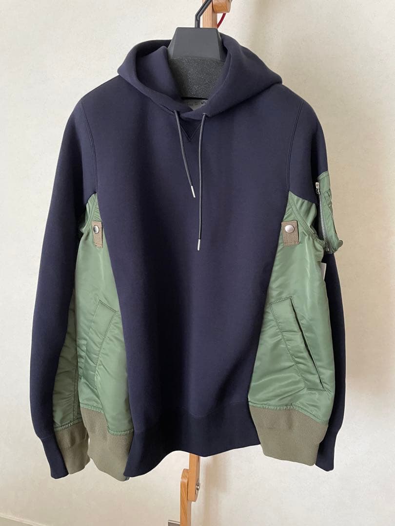 中古美品 sacai 切り替えパーカー ネイビー×グリーン 2 送料込