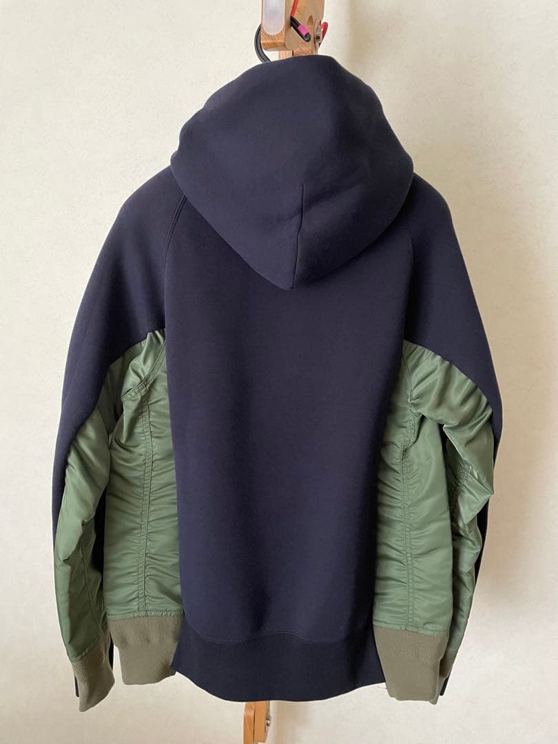 中古美品 sacai 切り替えパーカー ネイビー×グリーン 2 送料込