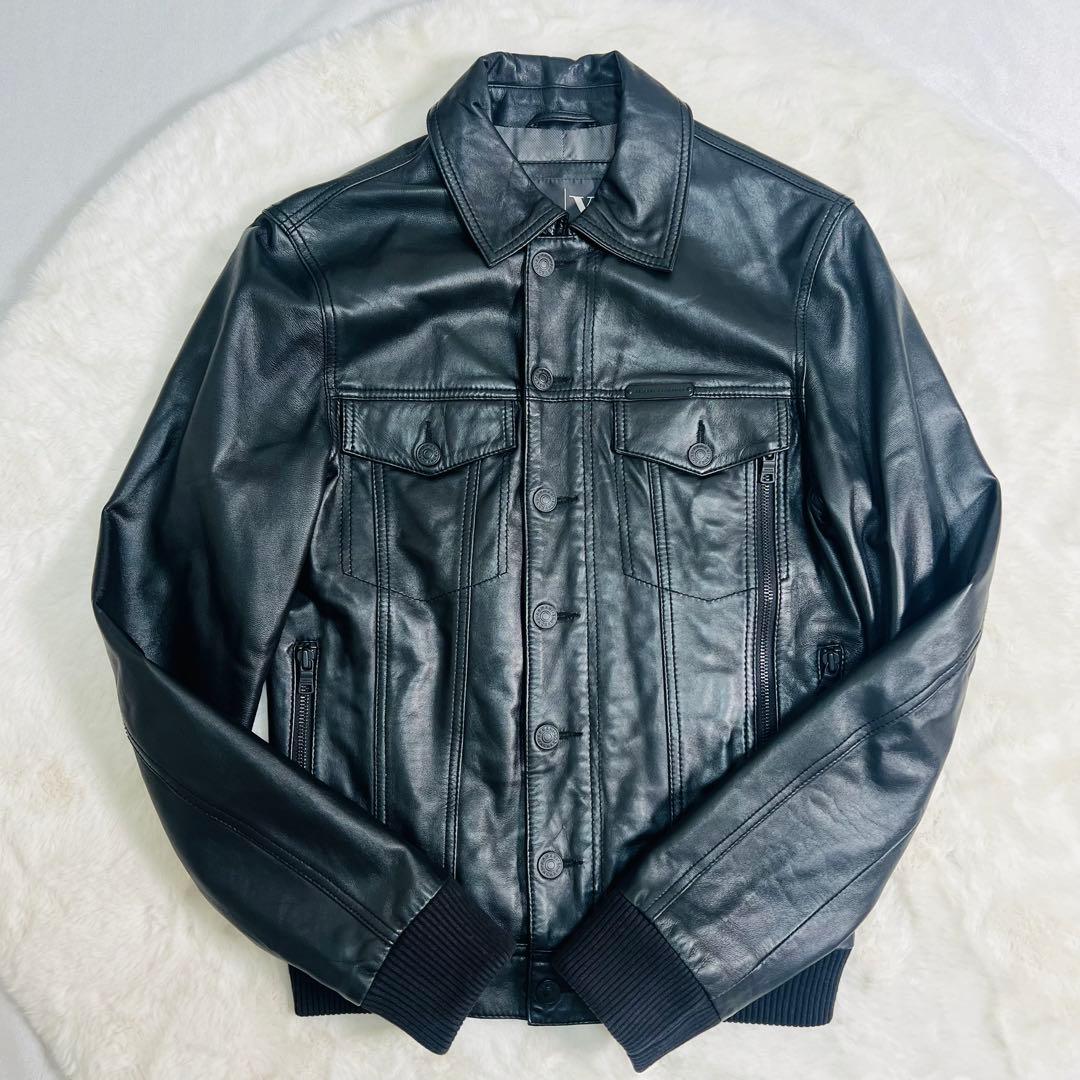 【美品】ARMANI EXCHANGE 羊革 レザー ブルゾンジャケット