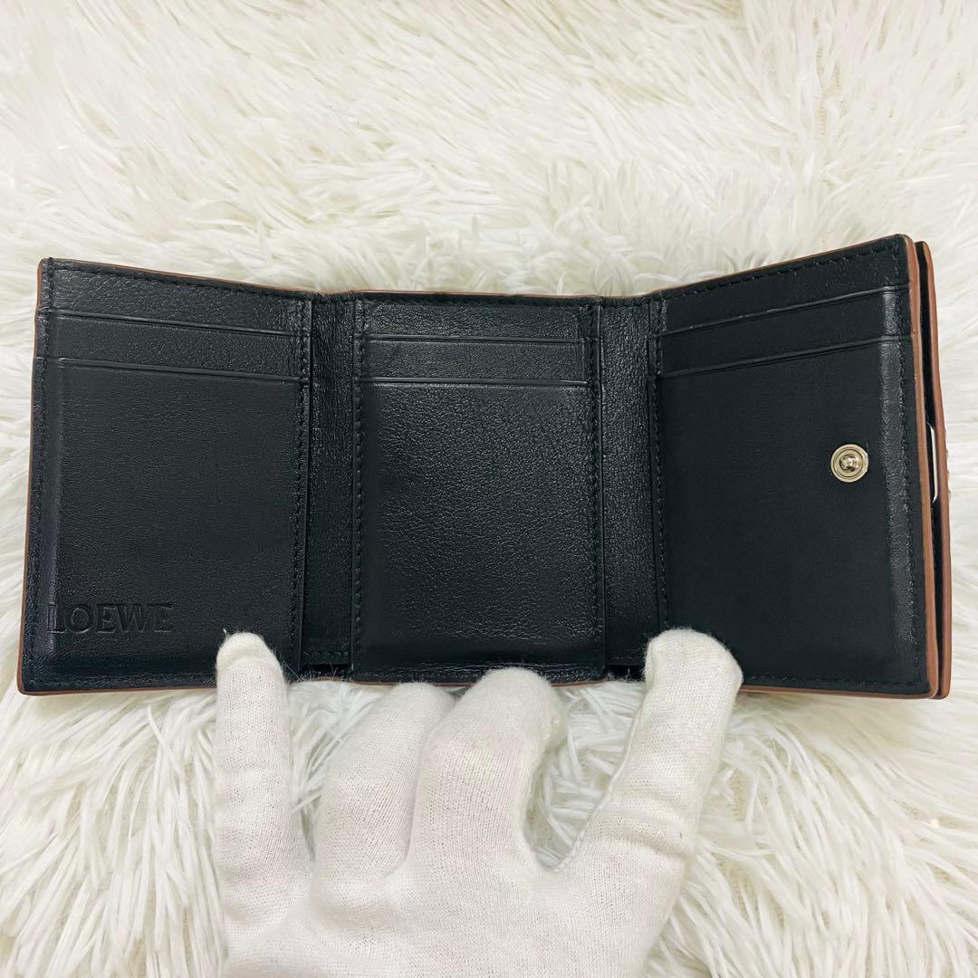 極美✨付属完備✨ロエベ 三つ折り財布 トライフォールド アナグラム レザー 黒