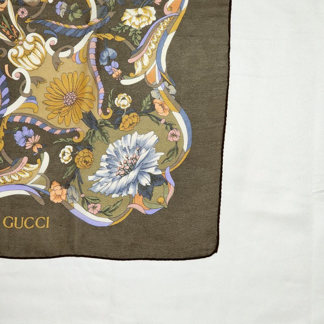 ★GUCCI★ スカーフ 大判 シフォン インターロッキング 花 ブラウン