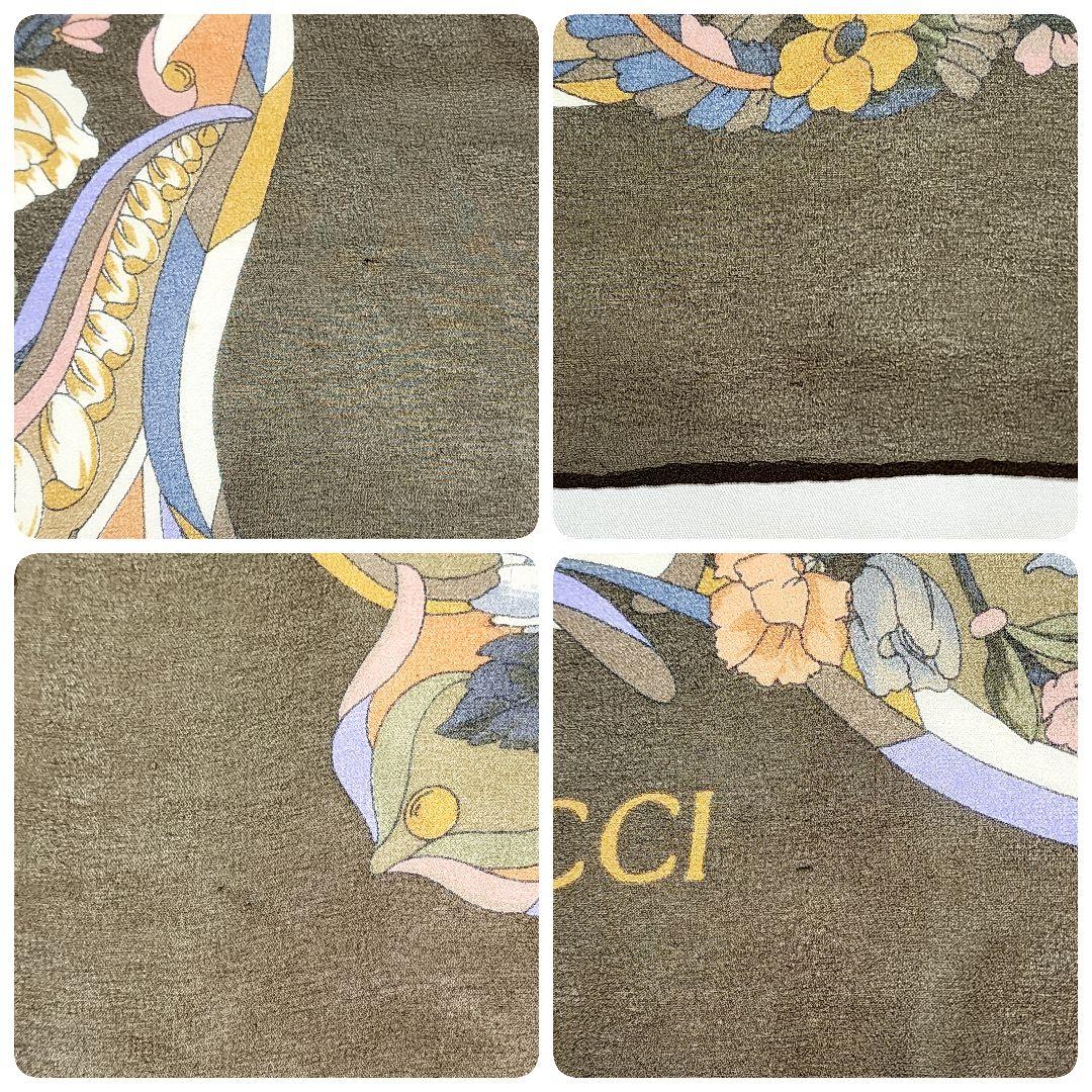 ★GUCCI★ スカーフ 大判 シフォン インターロッキング 花 ブラウン