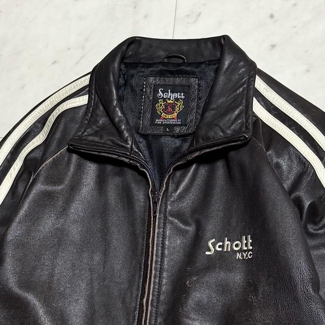 Schott ラムレザートラックジャケット 羊革 サイドライン ブラウン L