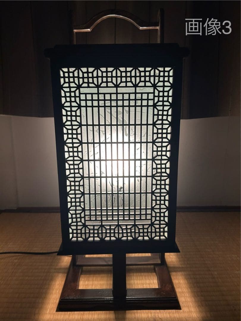 行灯照明和室 組子 すりガラス 古小物 アンテ ィーク昭和レトロ欄間