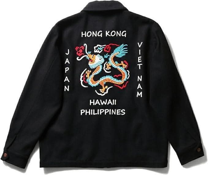 新品＊HOUSTON メルトン ツアージャケット ドラゴン Black M