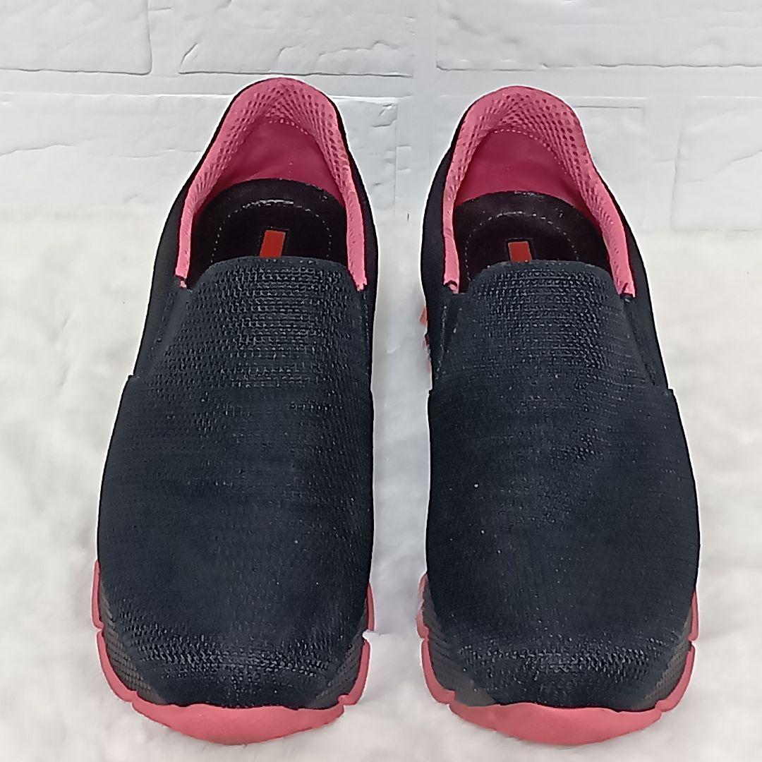 PRADA プラダメッシュスリッポンスニーカー黒ピンク25〜25.5