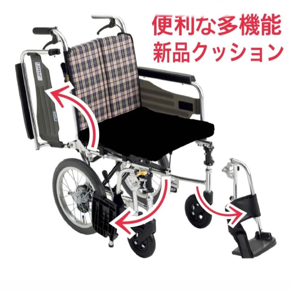 ♿ 便利な多機能 介助式 車椅子 (新品の低反発座クッションと背シート)