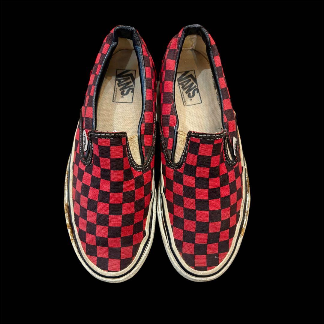 90's VANS USA 赤黒チェッカー スリッポン アメリカ製