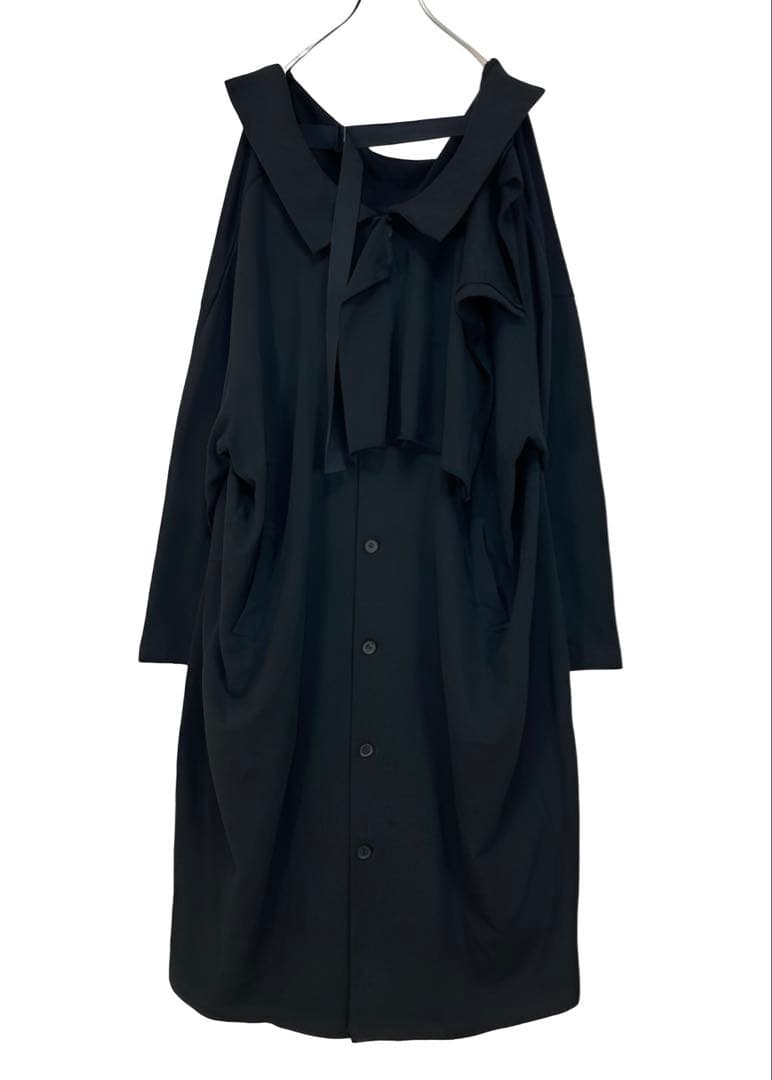 ヨウジヤマモト 23AW コットン フラシ ドレープ　ワンピース 黒2