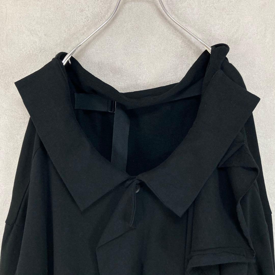 ヨウジヤマモト 23AW コットン フラシ ドレープ　ワンピース 黒2