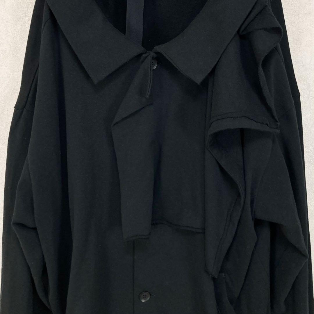 ヨウジヤマモト 23AW コットン フラシ ドレープ　ワンピース 黒2