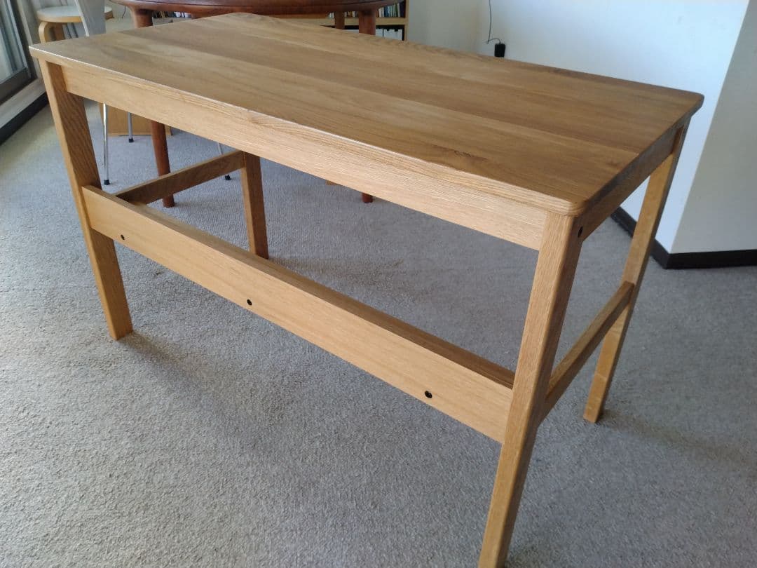 【訳あり美品】MUJI/無印良品 オーク無垢材デスク110cm引出足元棚付学習机