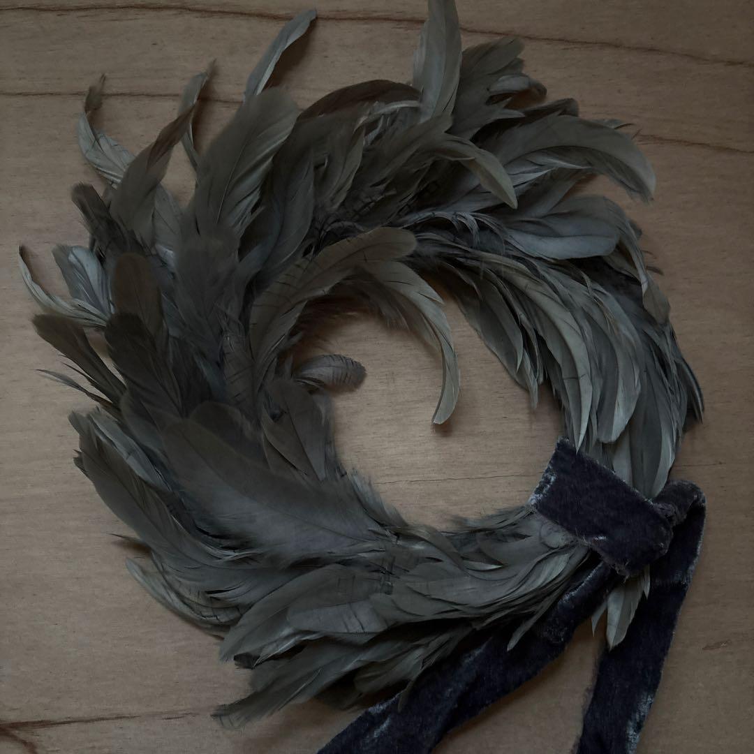 リース 羽 リボン アンティーク／クリスマスリース 希少