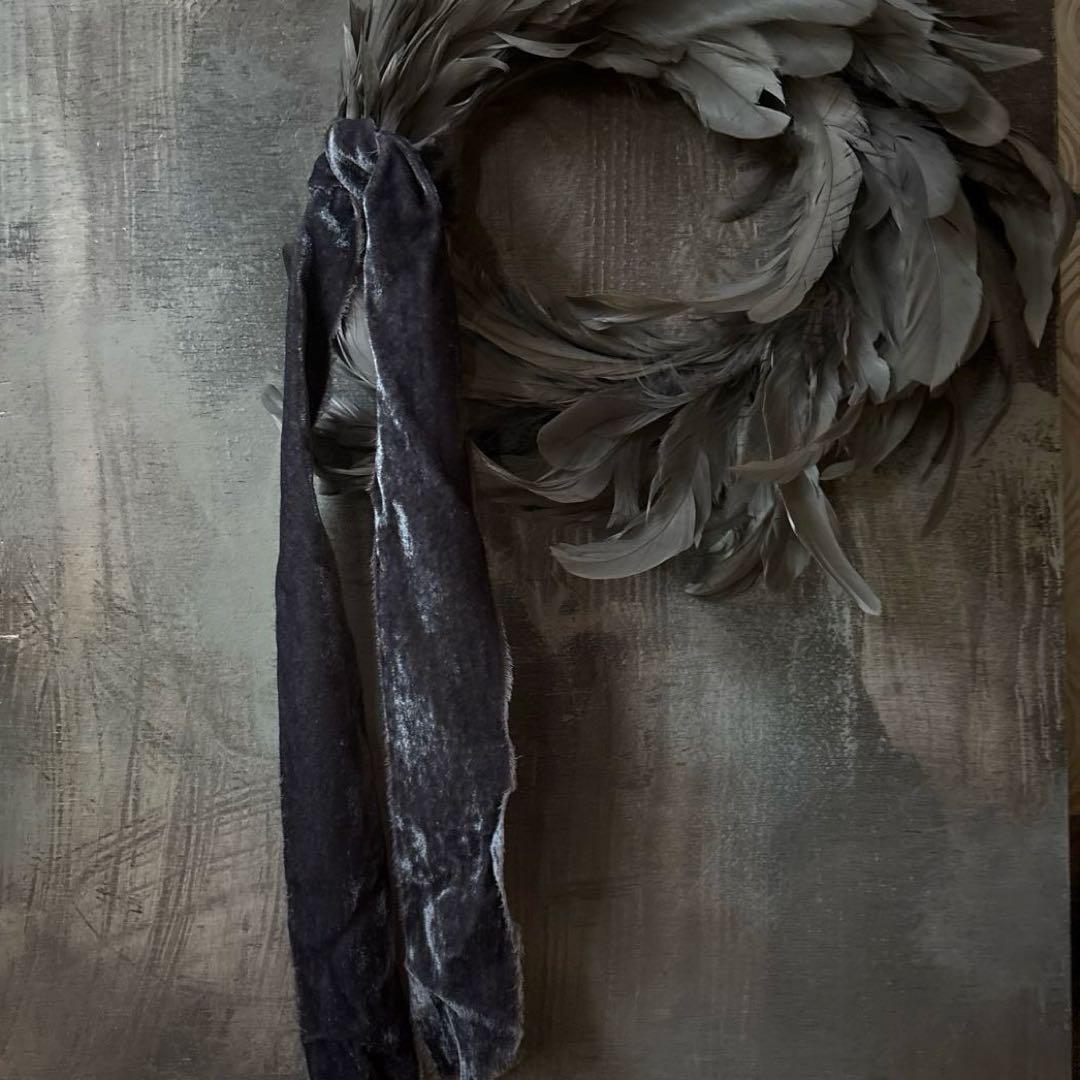 リース 羽 リボン アンティーク／クリスマスリース 希少