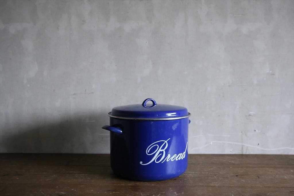 英国アンティーク琺瑯製ブレッド缶/ホーローキャニスター/米びつ(79-477)