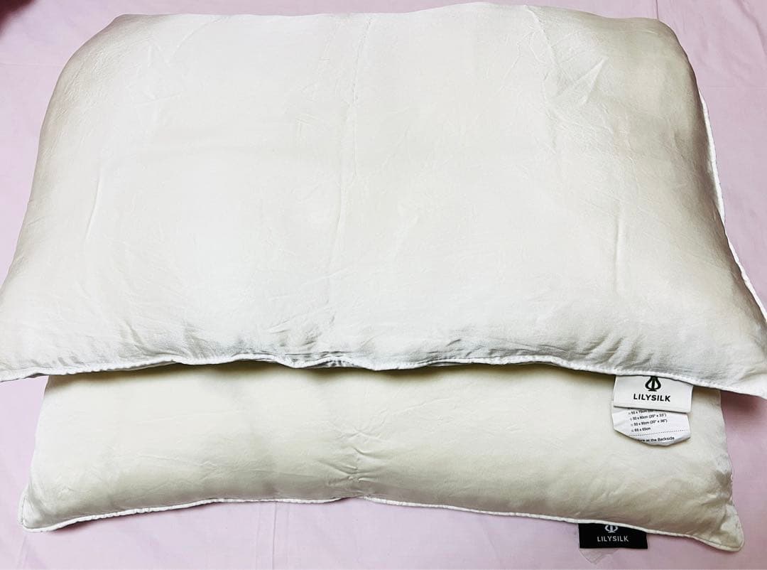 LILYSILK シルク枕 ホワイト 2点セット 50x70 真綿充填　カバー付