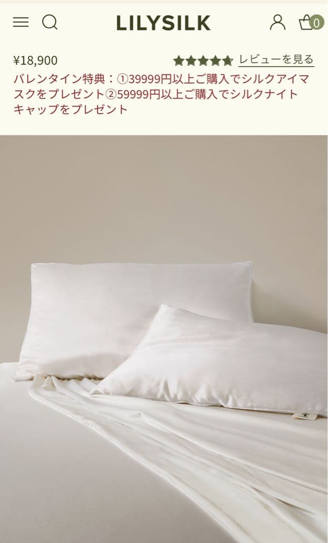 LILYSILK シルク枕 ホワイト 2点セット 50x70 真綿充填　カバー付