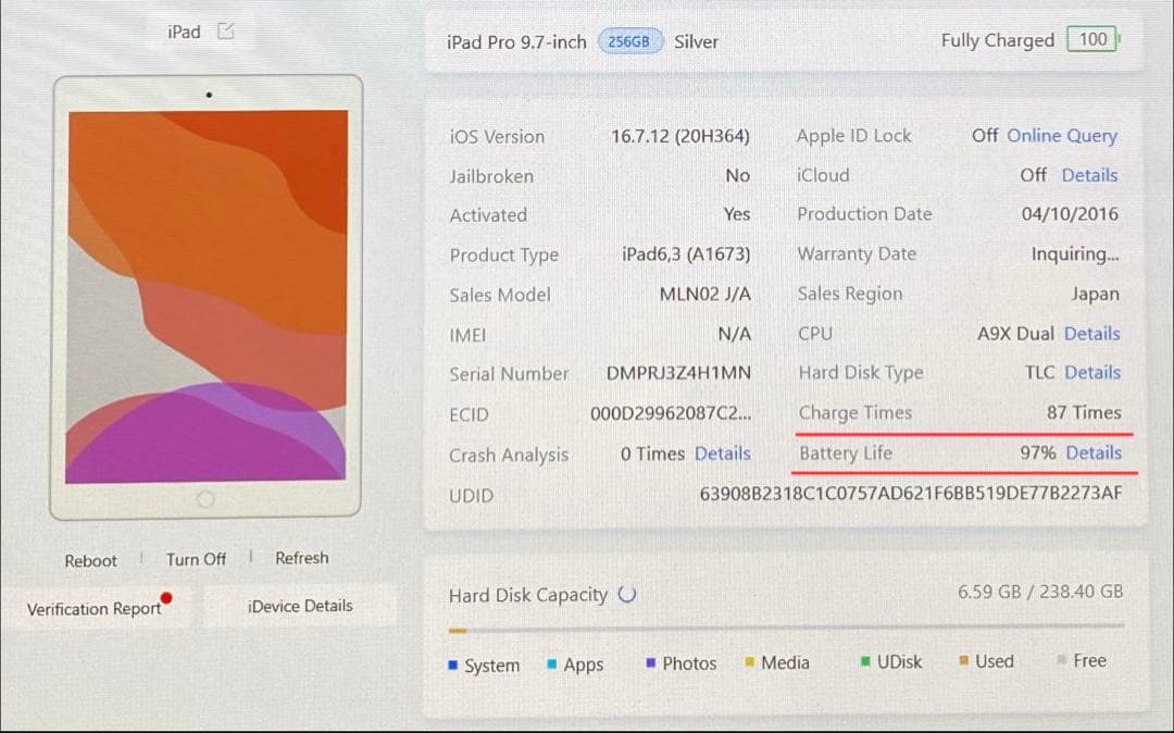 iPad Pro 9.7インチ256GB バッテリー97％　iPad本体