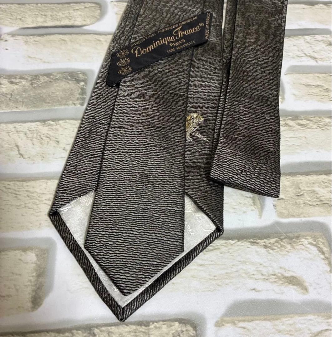 ドミニクフランス猫刺繍 グレー シルクネクタイ
