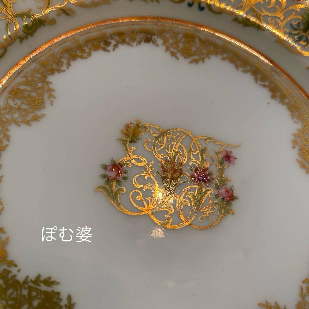 【アレンフェルト／リモージュ】花と金彩 手描き／パン皿 ティープレート ５枚
